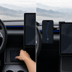 Phone on a low console pad compared with a phone mounted beside the center display