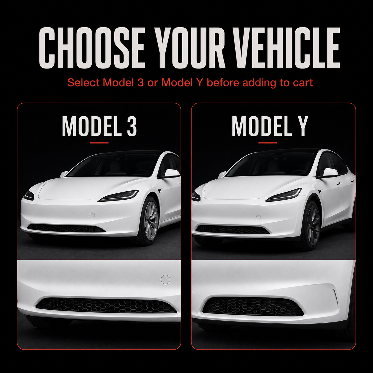 Choose Model 3 or Model Y before adding the intake screen to cart